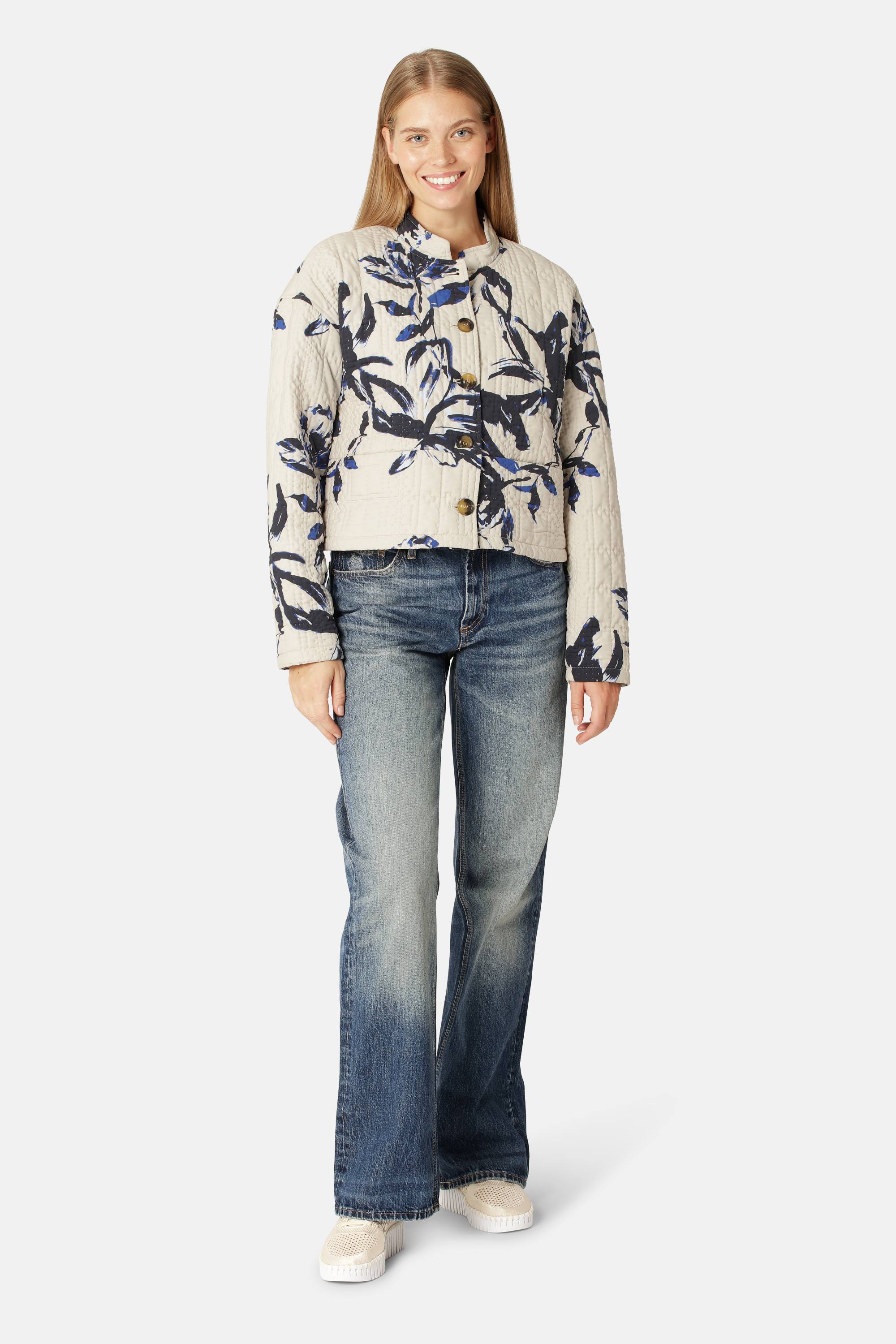 Chaqueta Acolchada Corta - Beige Artsy Stroke Flower